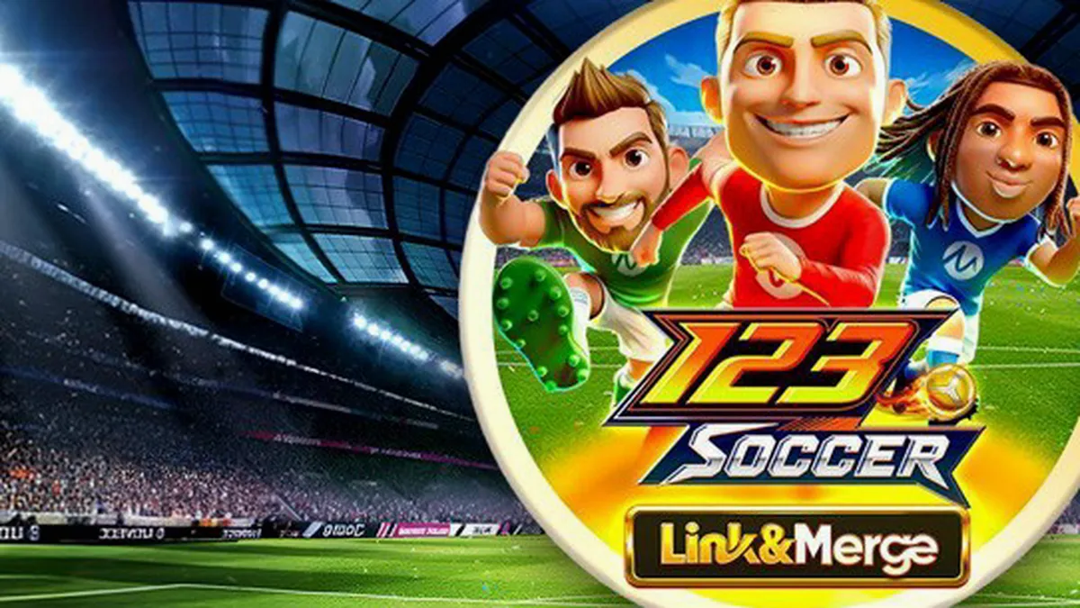 Tampilan antarmuka permainan slot 123 Soccer Link&Merge dengan tema sepak bola
