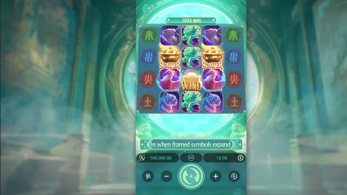 Tampilan visual slot Mythical Guardians dengan tema mitologi Tiongkok